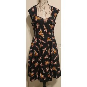 Revival Black Tattoo Pinup Girl Print Fit & Flare Dress Retro Rockabilly Sz 12